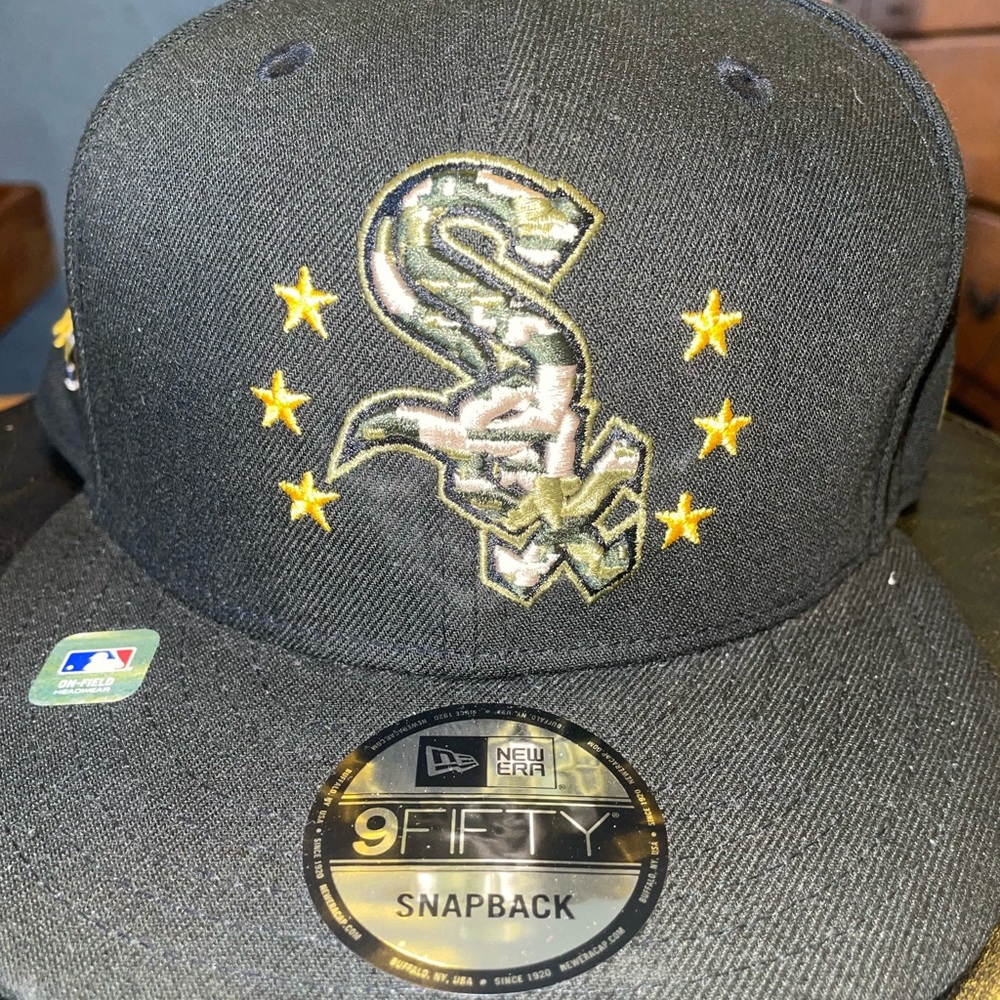 New Era Black Snapback with Camo and Gold Accents